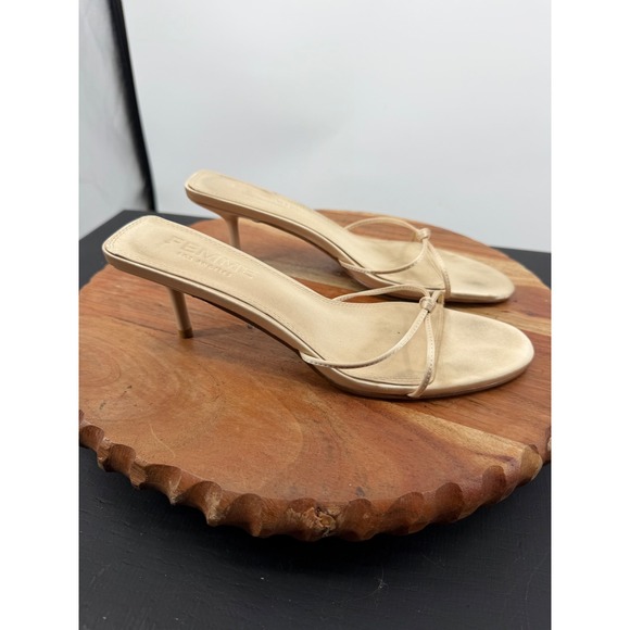 Femme LA Shoes - Femme LA Maeve slipper Kitten Heel Sandal 38 8 Champagne Satin Strappy Knot Mule